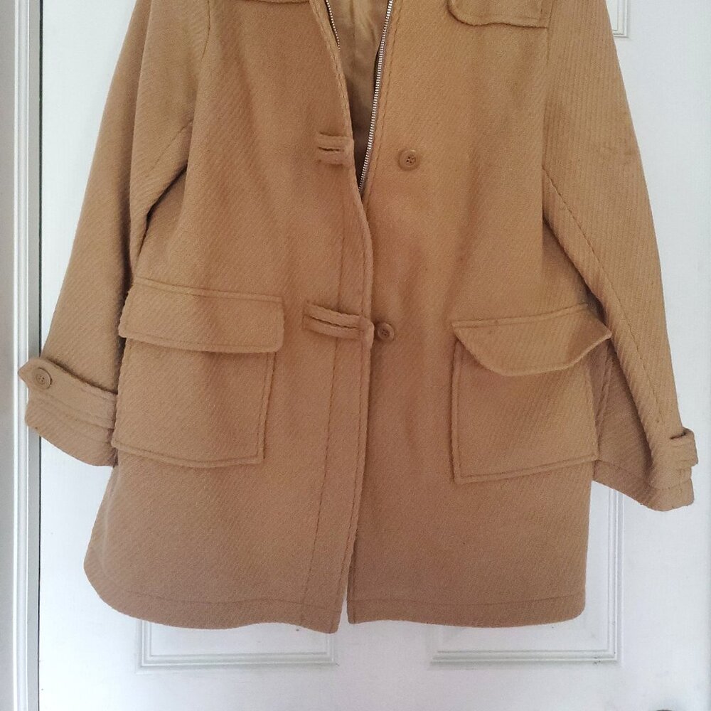 New York & Company Hooded Wool Camel Coat, Size 10 - Picture 3 of 4